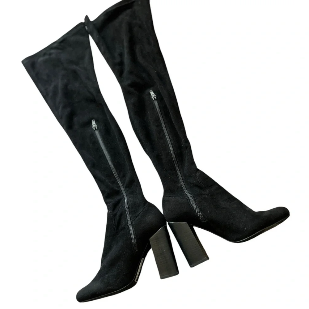JEFFREY CAMPBELL Perouze Black Over The Knee Suede Heeled Boots